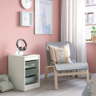 IKEA TROFAST Ansamblu depozitare+cutii, alb/verde-gri deschis, 34x44x56 cm