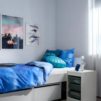IKEA TROFAST Ansamblu depozitare+cutii, alb/verde-gri deschis, 34x44x56 cm