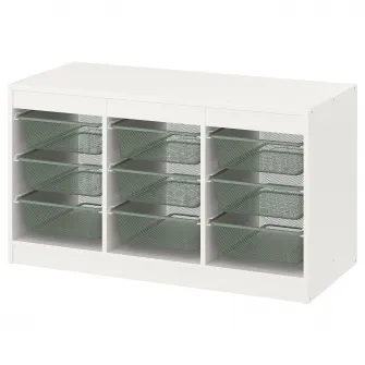 IKEA TROFAST Ansamblu depozitare+cutii, alb/verde-gri deschis, 99x44x56 cm