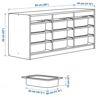 IKEA TROFAST Ansamblu depozitare+cutii, alb/verde-gri deschis, 99x44x56 cm