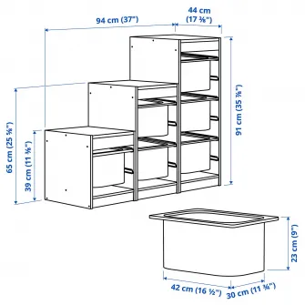 IKEA TROFAST Ansamblu depozitare+cutii, pin lacuit nuanta naturala/alb, 94x44x91 cm