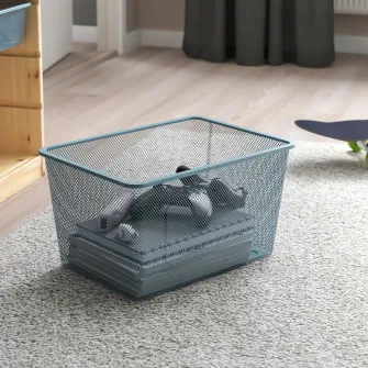 IKEA TROFAST Ansamblu depozitare+cutii, pin lacuit nuanta naturala/gri-albastru, 44x30x91 cm