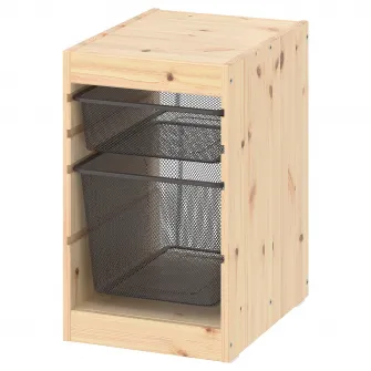 IKEA TROFAST Ansamblu depozitare+cutii, pin lacuit nuanta naturala/gri inchis, 32x44x52 cm