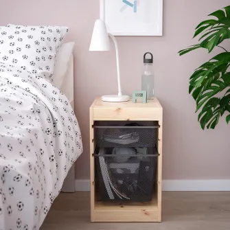IKEA TROFAST Ansamblu depozitare+cutii, pin lacuit nuanta naturala/gri inchis, 32x44x52 cm