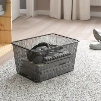 IKEA TROFAST Ansamblu depozitare+cutii, pin lacuit nuanta naturala/gri inchis, 94x44x91 cm
