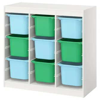 IKEA TROFAST Ansamblu depozitare+cutii, separator camera alb/bleu verde deschis, 99x44x94 cm