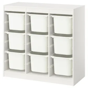 IKEA TROFAST Ansamblu depozitare+cutii, separator camera/alb alb, 99x44x94 cm