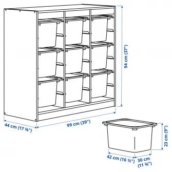 IKEA TROFAST Ansamblu depozitare+cutii, separator camera/alb alb, 99x44x94 cm