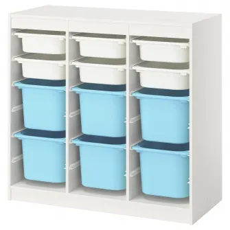 IKEA TROFAST Ansamblu depozitare+cutii, separator camera/alb bleu, 99x44x94 cm