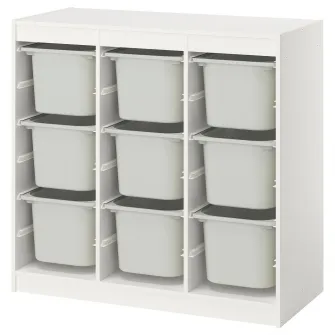 IKEA TROFAST Ansamblu depozitare+cutii, separator camera/alb gri, 99x44x94 cm