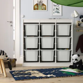 IKEA TROFAST Ansamblu depozitare+cutii, separator camera/alb gri, 99x44x94 cm