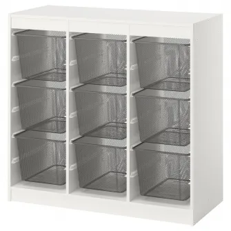 IKEA TROFAST Ansamblu depozitare+cutii, separator camera/alb gri inchis, 99x44x94 cm
