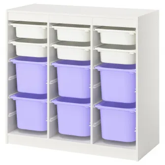 IKEA TROFAST Ansamblu depozitare+cutii, separator camera/alb lila, 99x44x94 cm