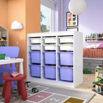 IKEA TROFAST Ansamblu depozitare+cutii, separator camera/alb lila, 99x44x94 cm