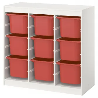 IKEA TROFAST Ansamblu depozitare+cutii, separator camera/alb rosu, 99x44x94 cm