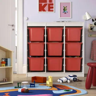 IKEA TROFAST Ansamblu depozitare+cutii, separator camera/alb rosu, 99x44x94 cm