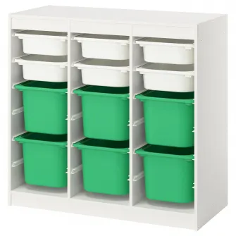 IKEA TROFAST Ansamblu depozitare+cutii, separator camera/alb verde deschis, 99x44x94 cm