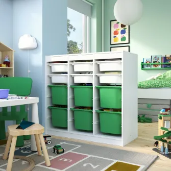 IKEA TROFAST Ansamblu depozitare+cutii, separator camera/alb verde deschis, 99x44x94 cm