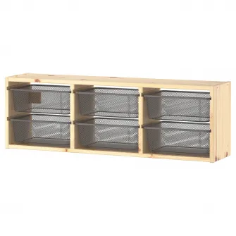 IKEA TROFAST Depozitare suspendata, pin lacuit nuanta naturala/gri inchis, 93x21x30 cm