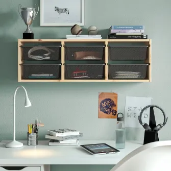 IKEA TROFAST Depozitare suspendata, pin lacuit nuanta naturala/gri inchis, 93x21x30 cm