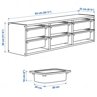 IKEA TROFAST Depozitare suspendata, pin lacuit nuanta naturala/gri inchis, 93x21x30 cm