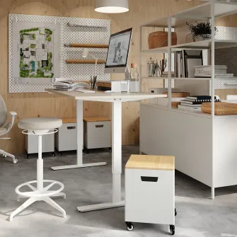 IKEA TROTTEN Birou cu inaltime reglabila, bej/alb, 160x80 cm