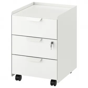 IKEA TROTTEN Comoda 3 sertare cu rotile, alb