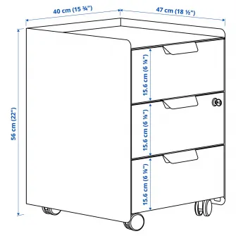 IKEA TROTTEN Comoda 3 sertare cu rotile, alb