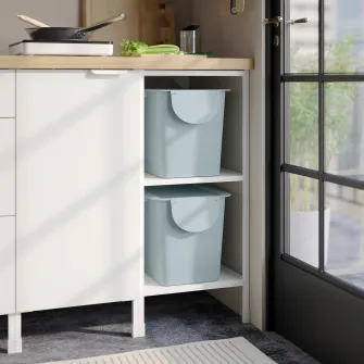 IKEA TRÖSKNING Cos cu capac, gri deschis-bleu, 25 l