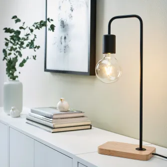 IKEA TVÄRHAND Veioza, negru/bambus