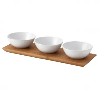 IKEA TYNGDLÖS Tava cu 3 boluri, bambus/alb