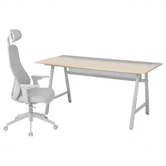 IKEA UTESPELARE / MATCHSPEL Birou+scaun de gaming, aspect frasin/gri