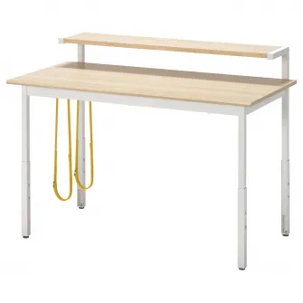 IKEA UTVISNING Birou de gaming cu polita, aspect frasin/alb, 120x60 cm