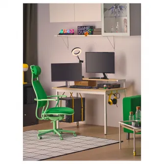 IKEA UTVISNING Birou de gaming cu polita, aspect frasin/alb, 120x60 cm