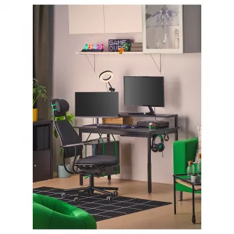 IKEA UTVISNING Birou de gaming cu polita, negru, 120x60 cm