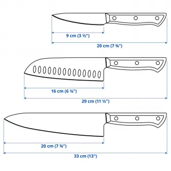 IKEA VARDAGEN Set cutite, 3 piese, inox/nuc