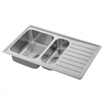 IKEA VATTUDALEN Chiuveta incorp 1½cuve+uscator, inox, 88x53 cm