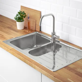IKEA VATTUDALEN Chiuveta incorp 1½cuve+uscator, inox, 88x53 cm