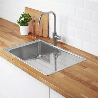 IKEA VATTUDALEN Chiuveta incorporata, 1cuva+uscator, inox, 69x47 cm