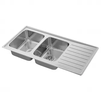 IKEA VATTUDALEN Chiuveta incorporata, 2cuve+uscator, inox, 110x53 cm