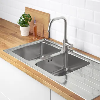IKEA VATTUDALEN Chiuveta incorporata, 2cuve+uscator, inox, 110x53 cm