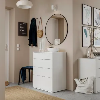 IKEA VIHALS Comoda 4 sertare, alb/functie ancorare/deblocare, 70x47x90 cm