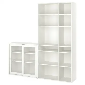 IKEA VIHALS Ansamblu depozitare cu usi sticla, alb/sticla transparenta, 190x37x200 cm