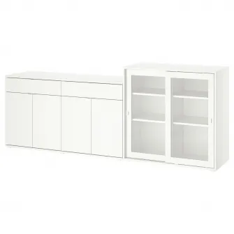 IKEA VIHALS Ansamblu depozitare cu usi sticla, alb/sticla transparenta, 235x37x90 cm
