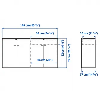IKEA VIHALS Ansamblu depozitare cu usi sticla, alb/sticla transparenta, 235x37x90 cm