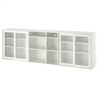 IKEA VIHALS Ansamblu depozitare cu usi sticla, alb/sticla transparenta, 285x37x90 cm