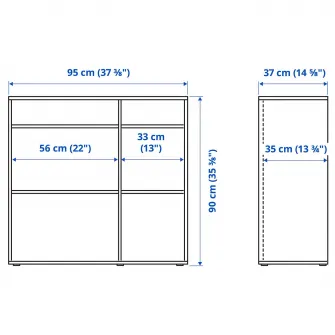 IKEA VIHALS Ansamblu depozitare cu usi sticla, alb/sticla transparenta, 285x37x90 cm