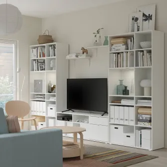 IKEA VIHALS Ansamblu depozitare/TV, alb, 337x37x200 cm