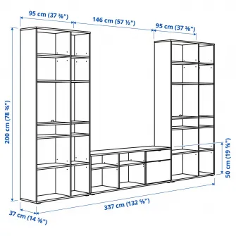 IKEA VIHALS Ansamblu depozitare/TV, alb, 337x37x200 cm