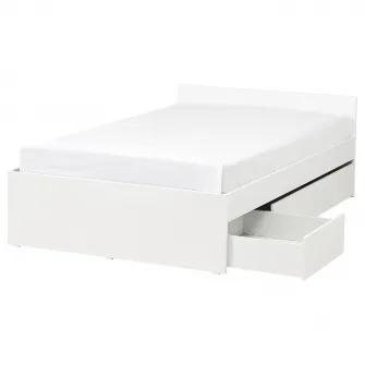 IKEA VIHALS Cadru pat+2 cutii depozitare, alb/Lindbåden, 140x200 cm